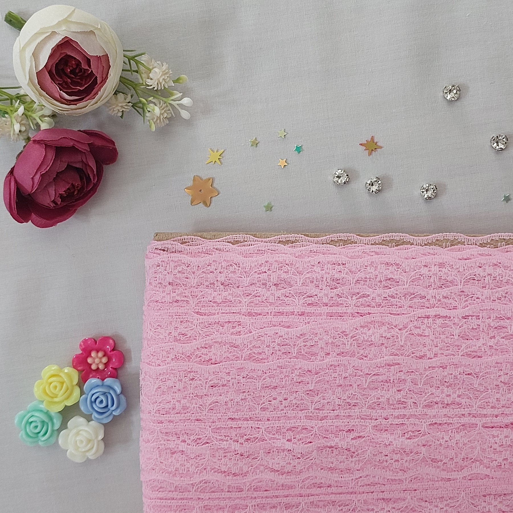 تور دوطرفه صورتی (یک متر) تور دو رج متری اکسسوری دخترانه زنانه تور صورتی دو طرفه 4 سانت