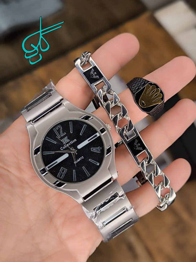 خرید ست اکسسوری هدیه مردانه شامل ساعت دستبند و انگشتر رولکس کیفیت عالی رنگ ثابت کد 1815650 - ردگل