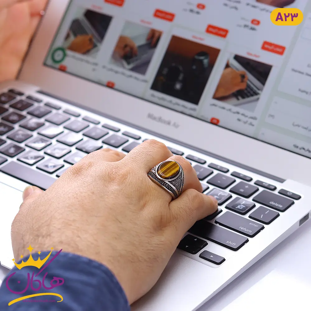 انگشتر مردانه نقره ای نگین قهوه ای | A23