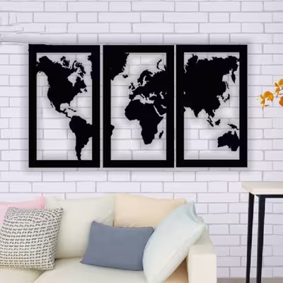 دیوارکوب مدل چوبی نقشه جهان مجموعه سه عددی