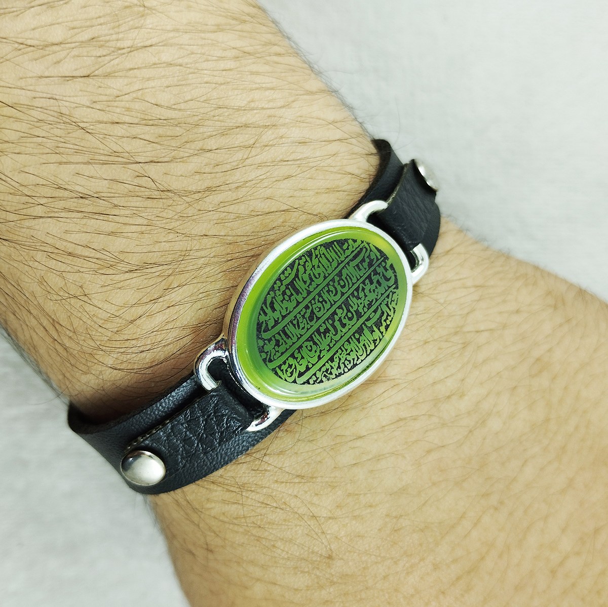 دستبند سلین کالا مدل عقیق یشم طرح آیت الکرسی  cod-12837734