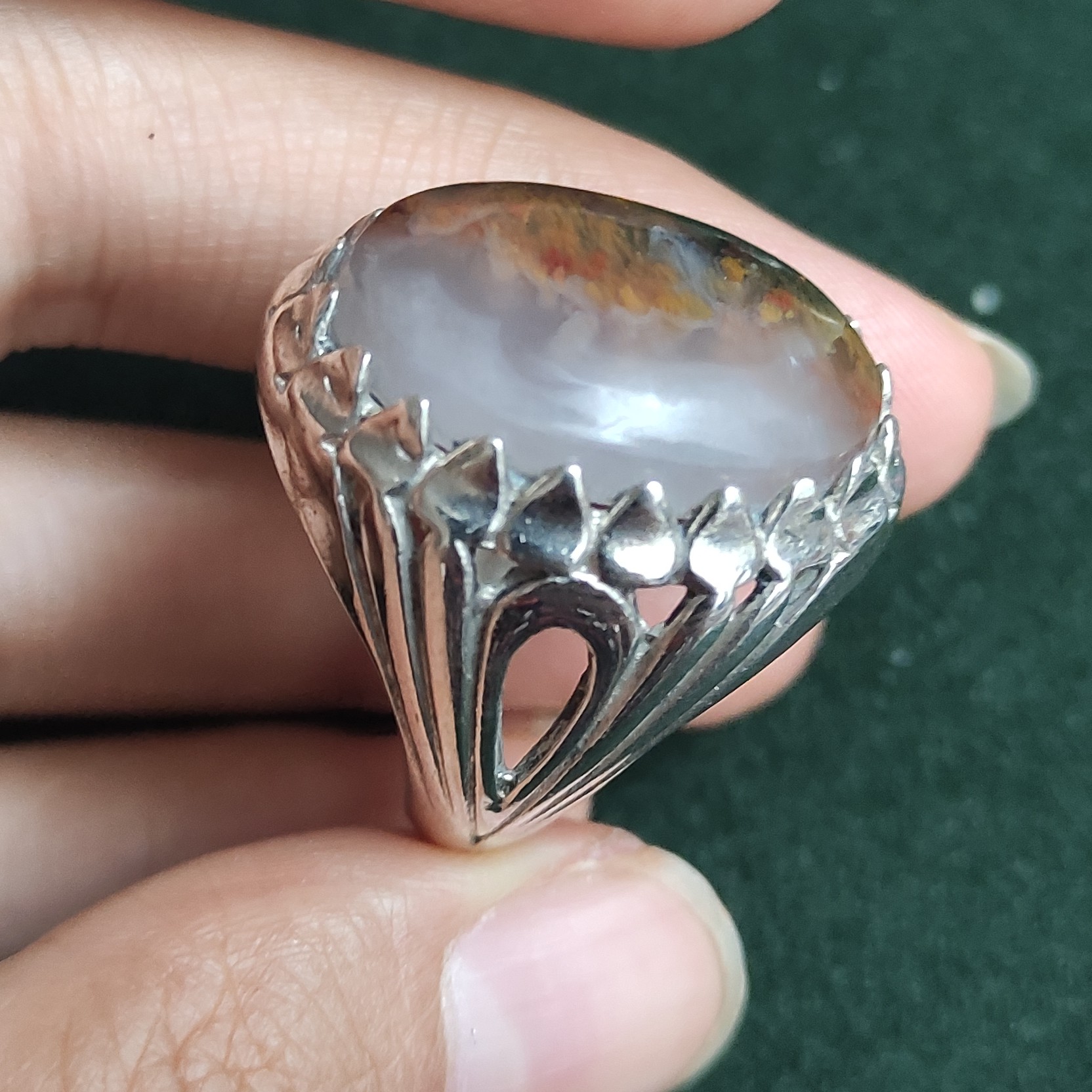 انگشتر نقره مردانه گرم بالا 925 با نگین شجر پاییزی اصل با رکاب درخشان 