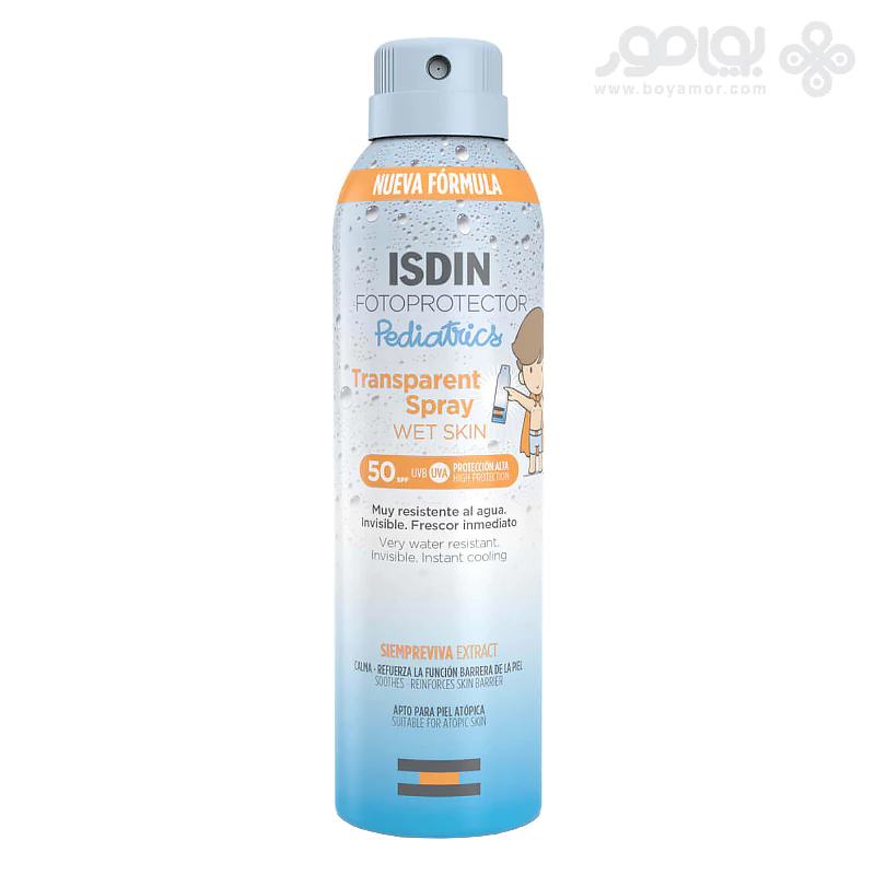 اسپری ضد آفتاب کودک ایزدین SPF50 مدل PEDIATRICS حجم 250 میل