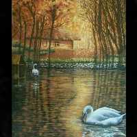 نقاشی منظره پاییز با تکنیک مدادرنگی سبک رئال