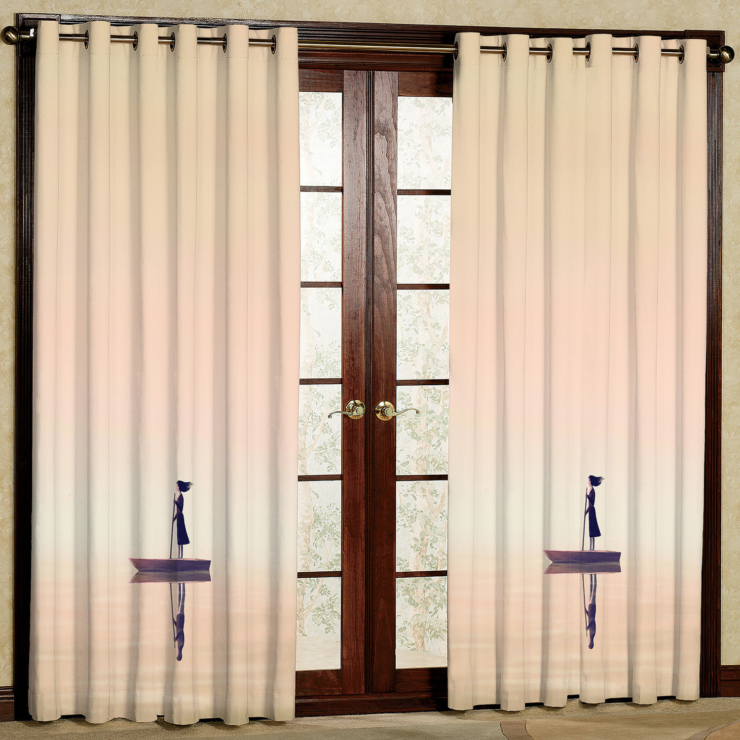 پرده مدل دختر و قایق هازان پانچی کد 2260 سایز 140x200 سانتی متر