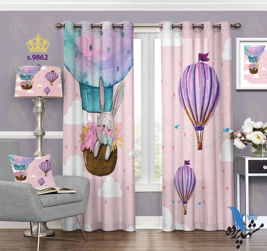پرده پانچ کودک طرح خرگوش و بالن کد S9862