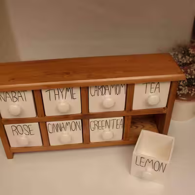 جای ادویه 8 پارچه مدل چوبی و سرامیکی کد Text8