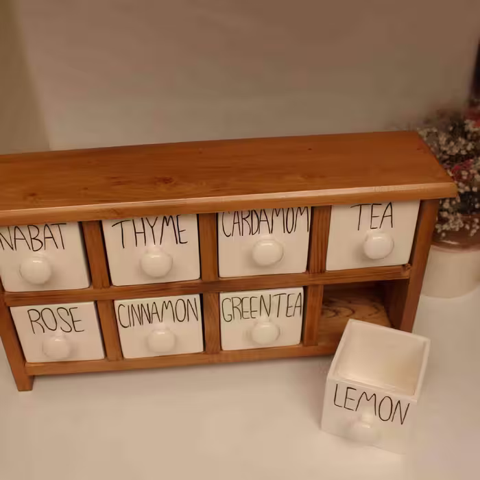 جای ادویه 8 پارچه مدل چوبی و سرامیکی کد Text8