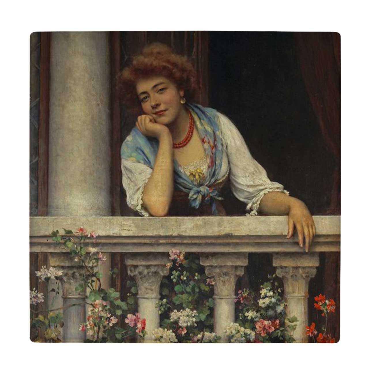  کاشی کارنیلا طرح نقاشی بانو در تراس کد wkk1335