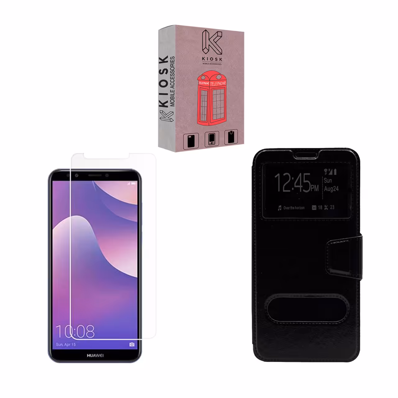 کیف کلاسوری کیوسک مدل KYSH-KGM-1 مناسب برای گوشی موبایل هوآوی Y7 Prime 2018 به همراه محافظ صفحه نمایش