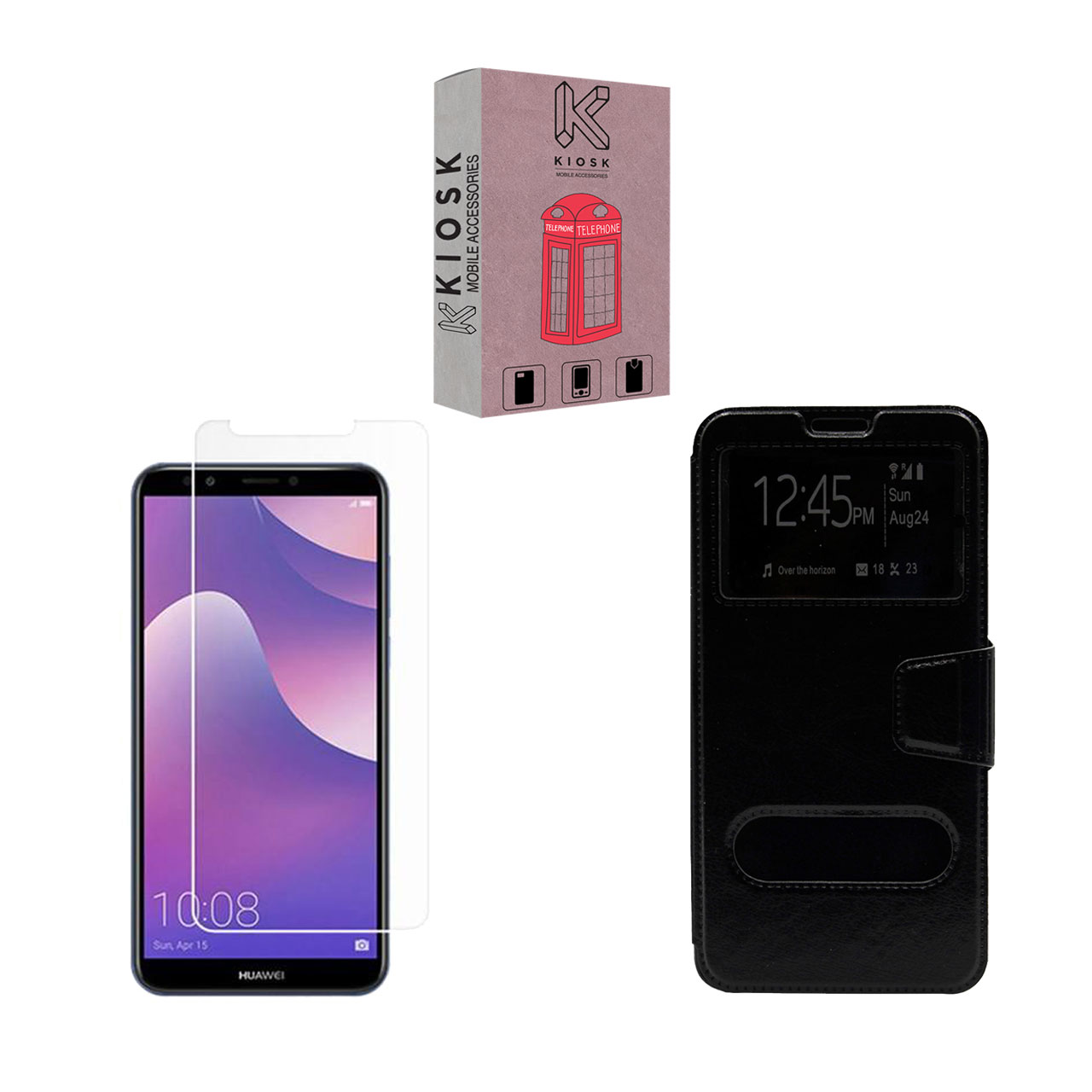 کیف کلاسوری کیوسک مدل KYSH-KGM-1 مناسب برای گوشی موبایل هوآوی Y7 Prime 2018 به همراه محافظ صفحه نمایش