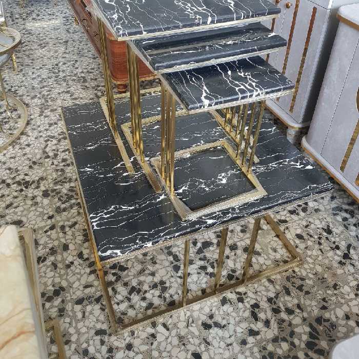 جلو مبلی میز عسلی مربع فلزی آبکاری شده میز جلو مبلی و میز عسلی سه خط مربع فلزی 