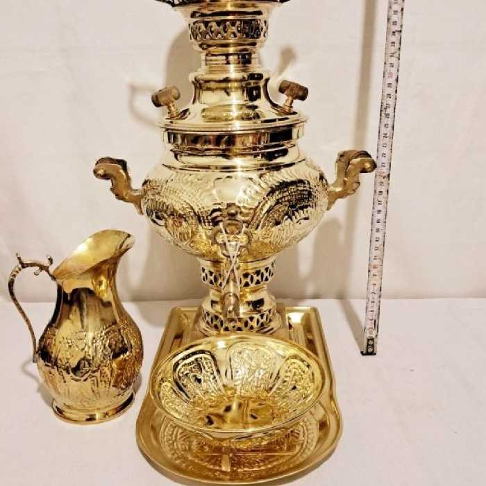 سماور 3 لیتری برنجی قلم  با سرویس کامل