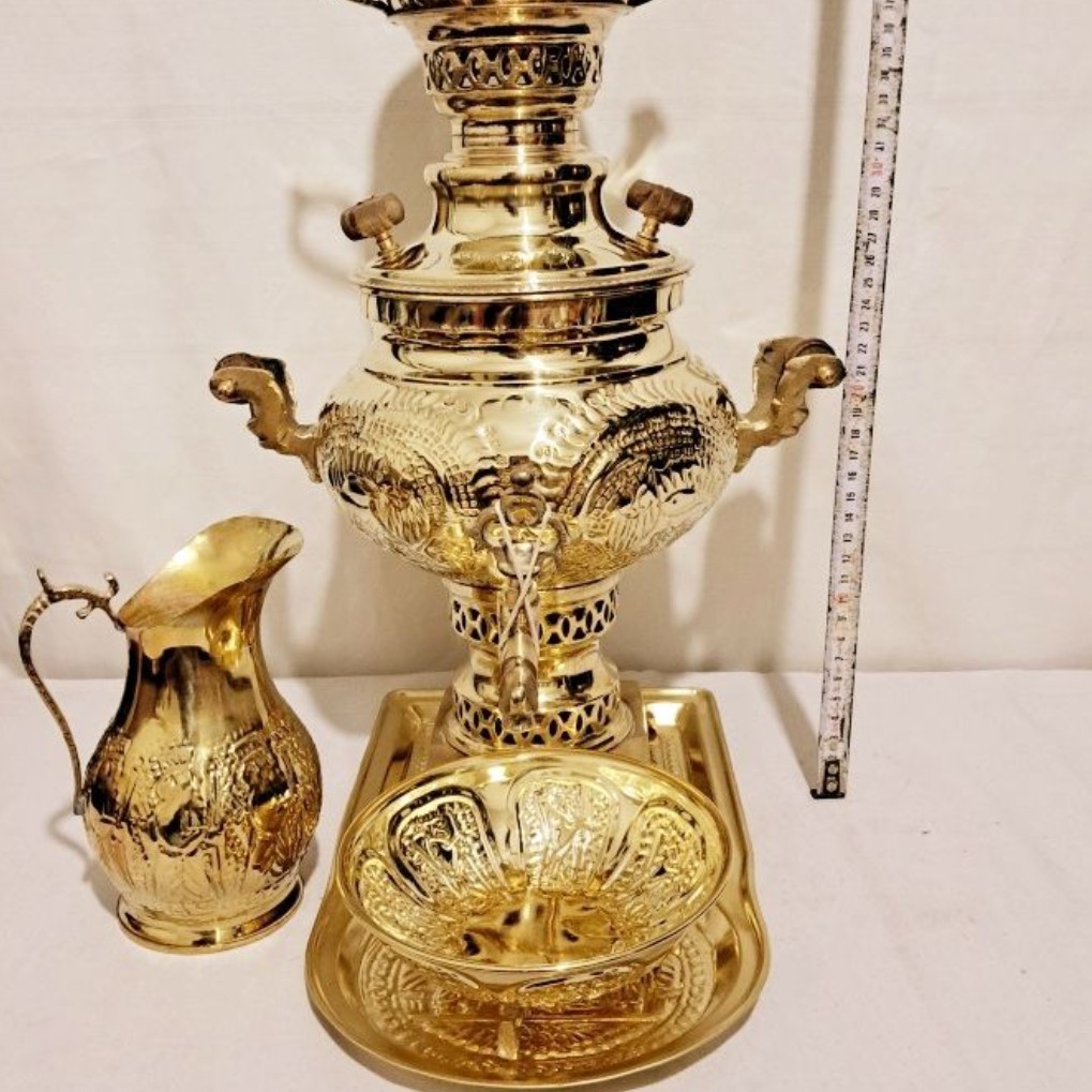 سماور 3 لیتری برنجی قلم  با سرویس کامل