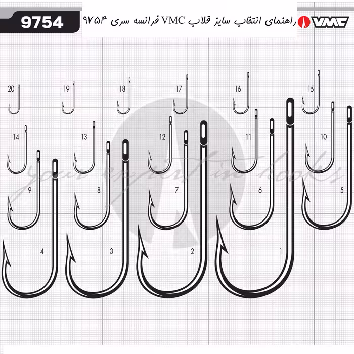قلاب ماهیگیری وی ام سی کد 9754 سایز PS 8 بسته 10 عددی