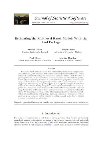 خرید و دانلود نسخه کامل کتاب Estimating the Multilevel Rasch Model: With the lme4 Package Code
