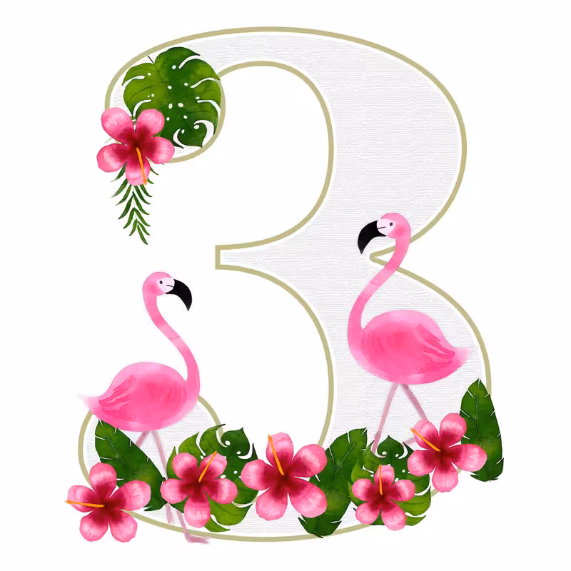 استند رومیزی تولد مدل عدد 3 طرح فلامینگو کد 883