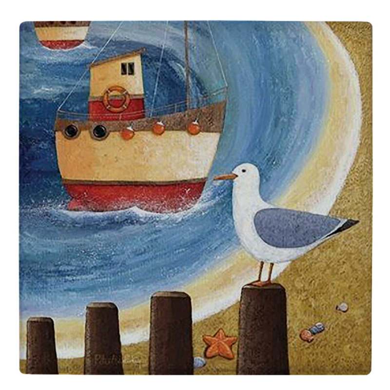 کاشی طرح کشتی و مرغ دریایی مدل لوحی BDT88