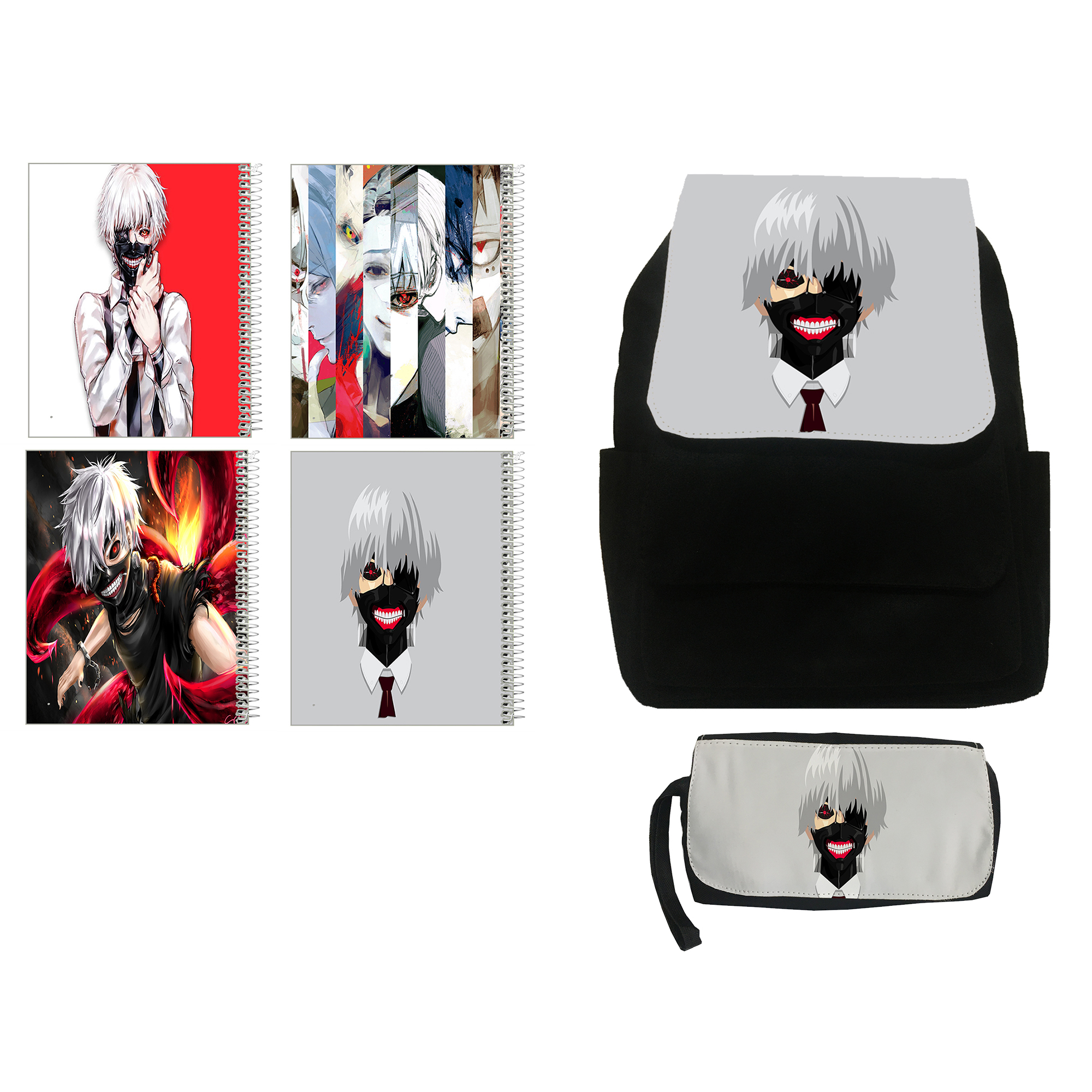 کوله پشتی مدل انیمه توکیو غول کد kj5 به همراه جامدادی و دفتر مشق 4 عددی