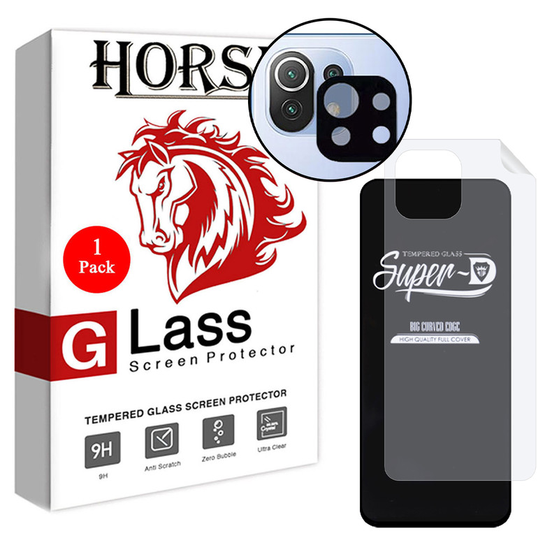 محافظ صفحه نمایش هورس مدل 3SNF-Glass مناسب برای گوشی موبایل شیائومی Mi 11 Lite 5G به همراه محافظ پشت گوشی و محافظ لنز دوربین | کالا برتری
