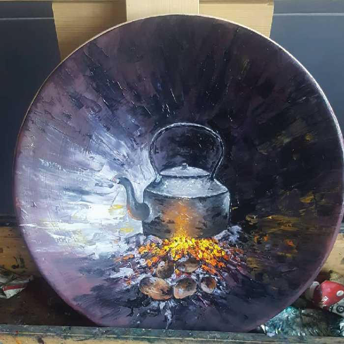 بشقاب دیوارکوب سفالی طرح چای آتیشی کد AAM020