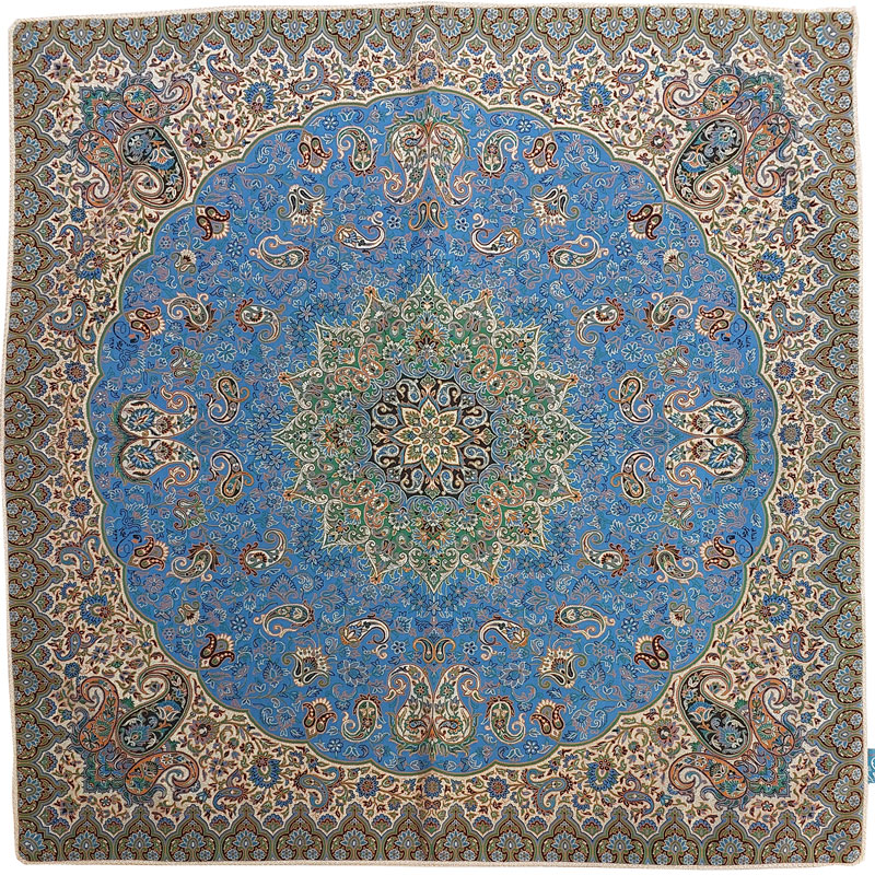 رومیزی ترمه مدل مربع کد 24 رنگ آبی تیره