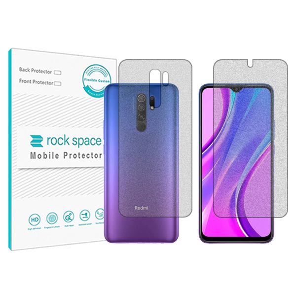 گلس صفحه نمایش و پشت گوشی شیائومی نسخه Redmi 9 Prime مدل نانو هیدروژل مات برند راک اسپیس کدSS