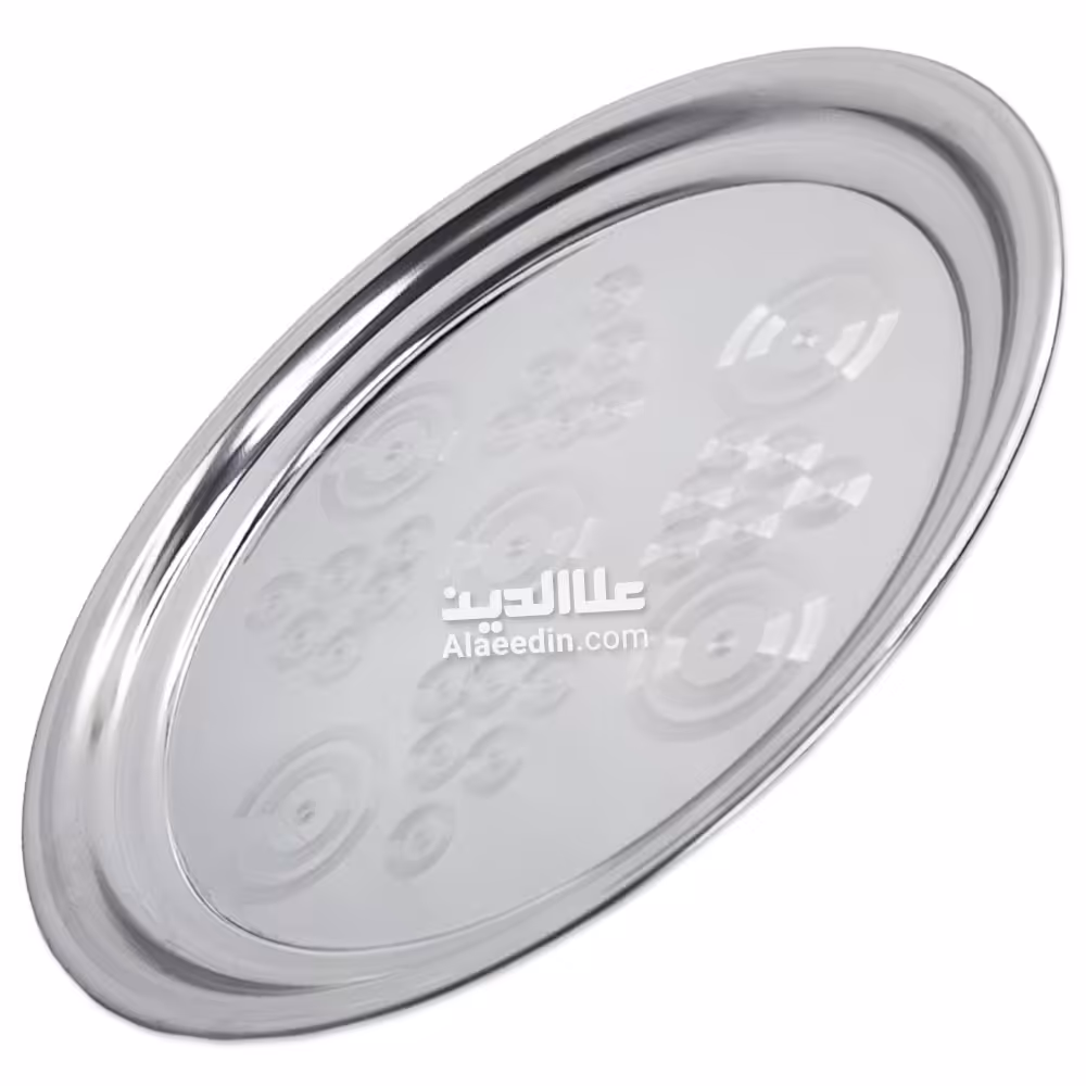 سینی گرد استیل گل دار ساده سینی استیل گرد ضخیم قطر 30