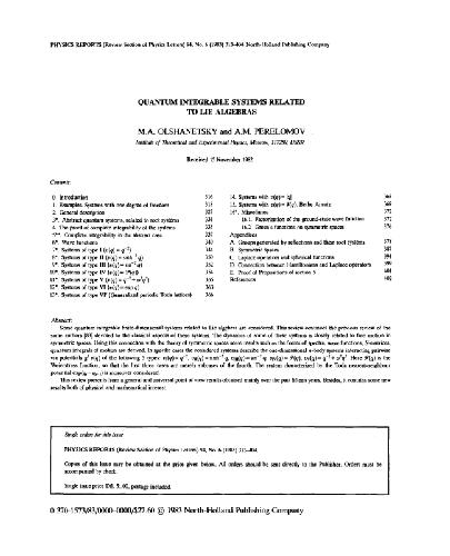 خرید و دانلود نسخه کامل کتاب Quantum integrable systems related to Lie algebras