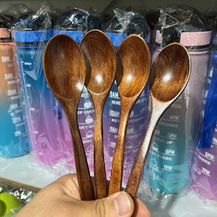 قاشق غذاخوری چوبی 4 عددی رنگ قهوه ای تیره