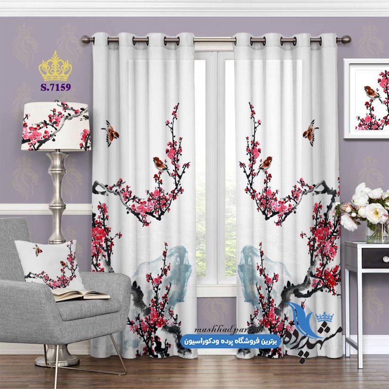 پرده پانچ منظره طرح شکوفه های بهاری کد s-7159