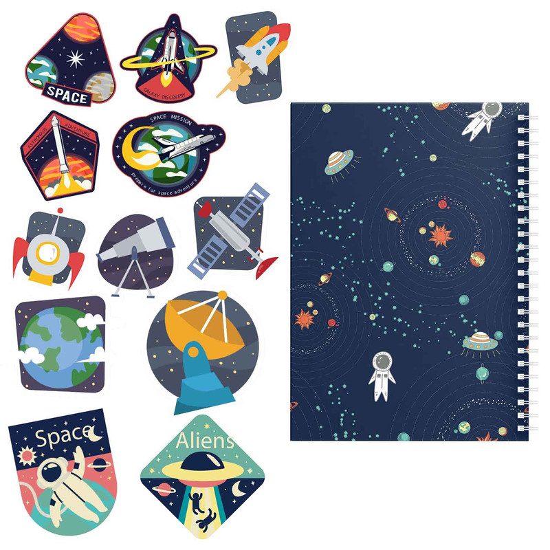 دفتر مشق باژیکان طرح فضانورد مدل 2021109 به همراه استیکر مجموعه 12 عددی