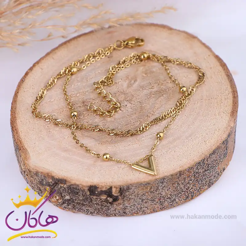 دستبند استیل زنانه زنجیر دو لاین طلایی | st 4126