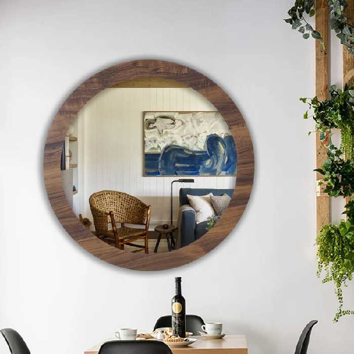 آینه الف مدل گرد چوبی دلسا قطر w-59