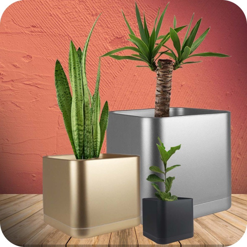 گلدان سرامیک نشکن مکعب سایز  30 در رنگ بندی سفید طوسی مشکی طلایی 