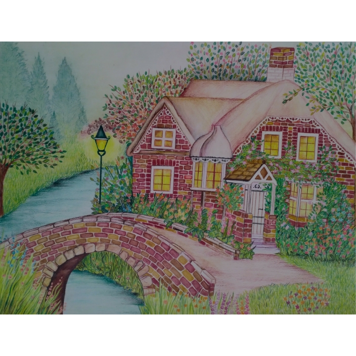 تابلو نقاشی مداد رنگی مدل منظره