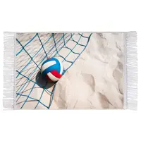 فرش ماشینی دیوارکوب اطلس آبی طرح تور و توپ والیبال ساحلی مدل T1030 