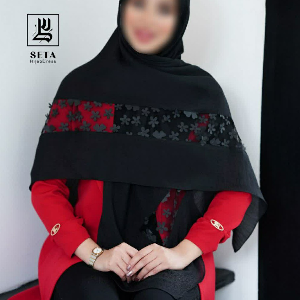 روسری مشکی مجلسی مزونی  نخی وال اسلپ حاشیه تور