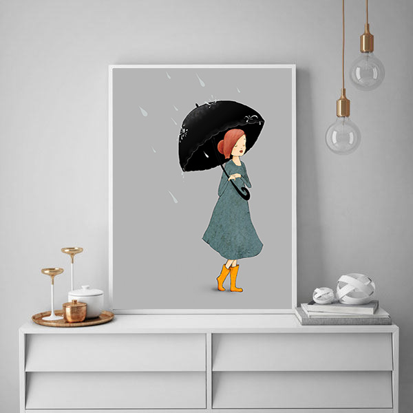 تابلو مدل دختر در باران کد 0165