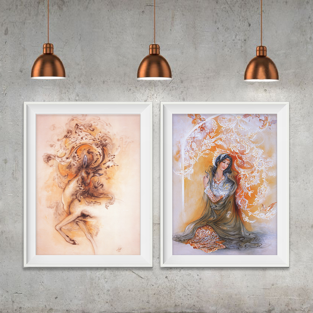 تابلو مدل نقاشی استاد فرشچیان کد T002  مجموعه 2 عددی