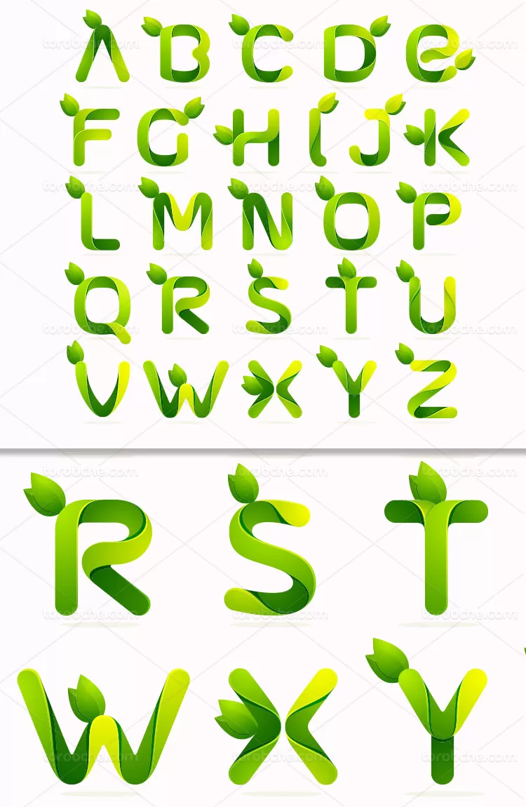 وکتور حروف انگلیسی طرح برگ | گرافیک با طعم تربچه