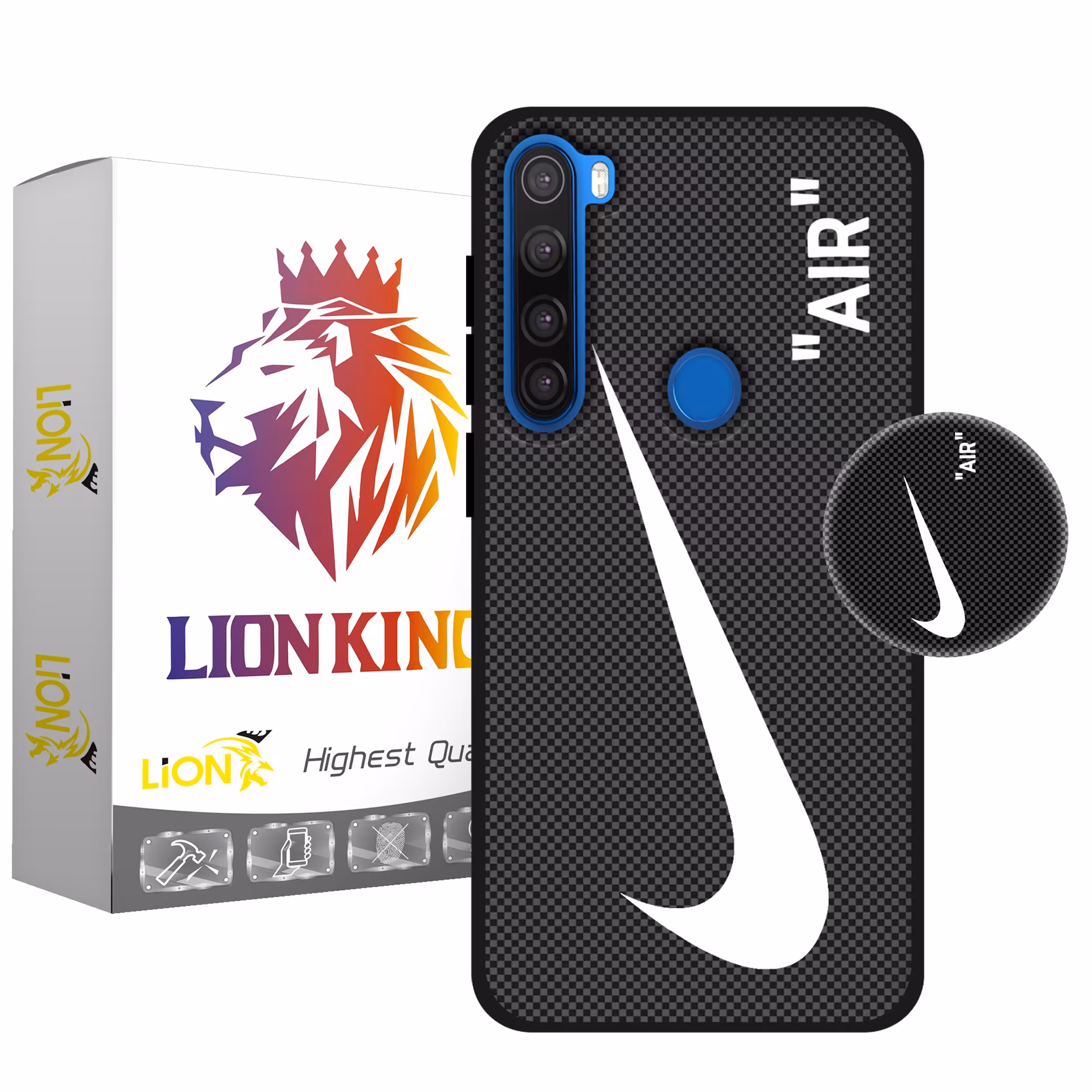 کاور لاین کینگ مدل BLACK مناسب برای گوشی موبایل  شیائومی Redmi Note 8 به همراه پایه نگهدارنده
