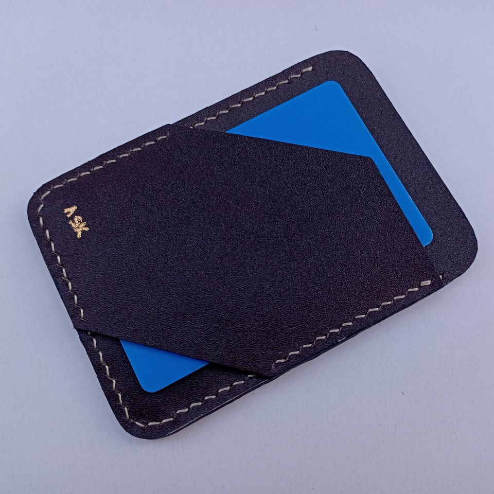 جا کارتی چرم طبیعی قهوه ای سوخته دست دوز