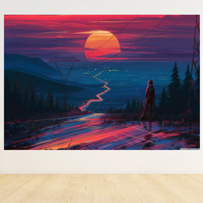 تابلو شاسی مدل نئونی بک لایت غروب خورشید 1185 | دنیای قاب