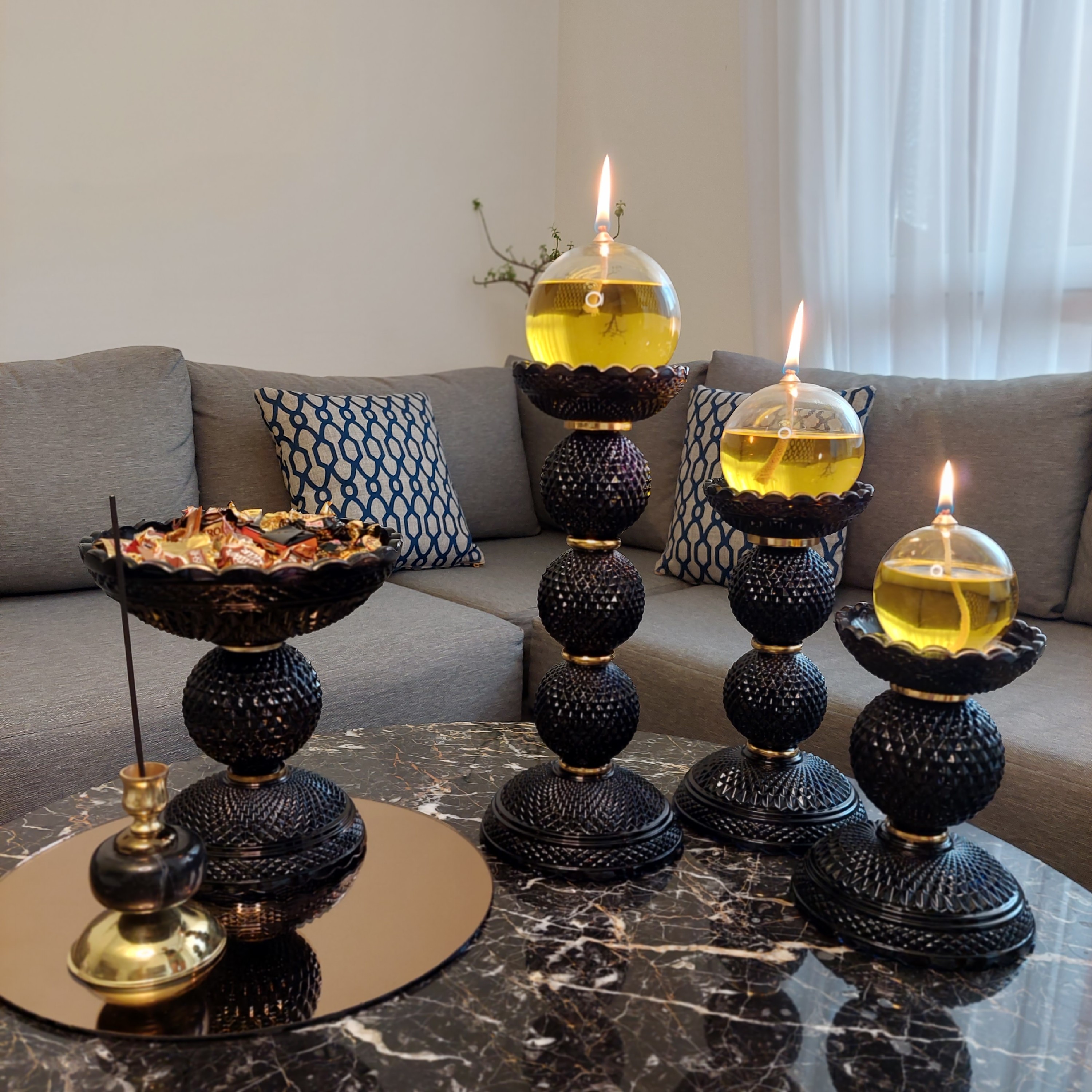 شمعدان سه تایی و شکلات خوری طرح باکارات