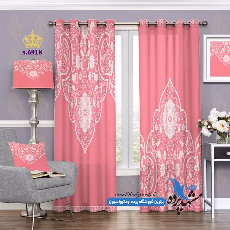 پرده پانچ اسلیمی طرح گلدار زمینه رنگی کد s-6918