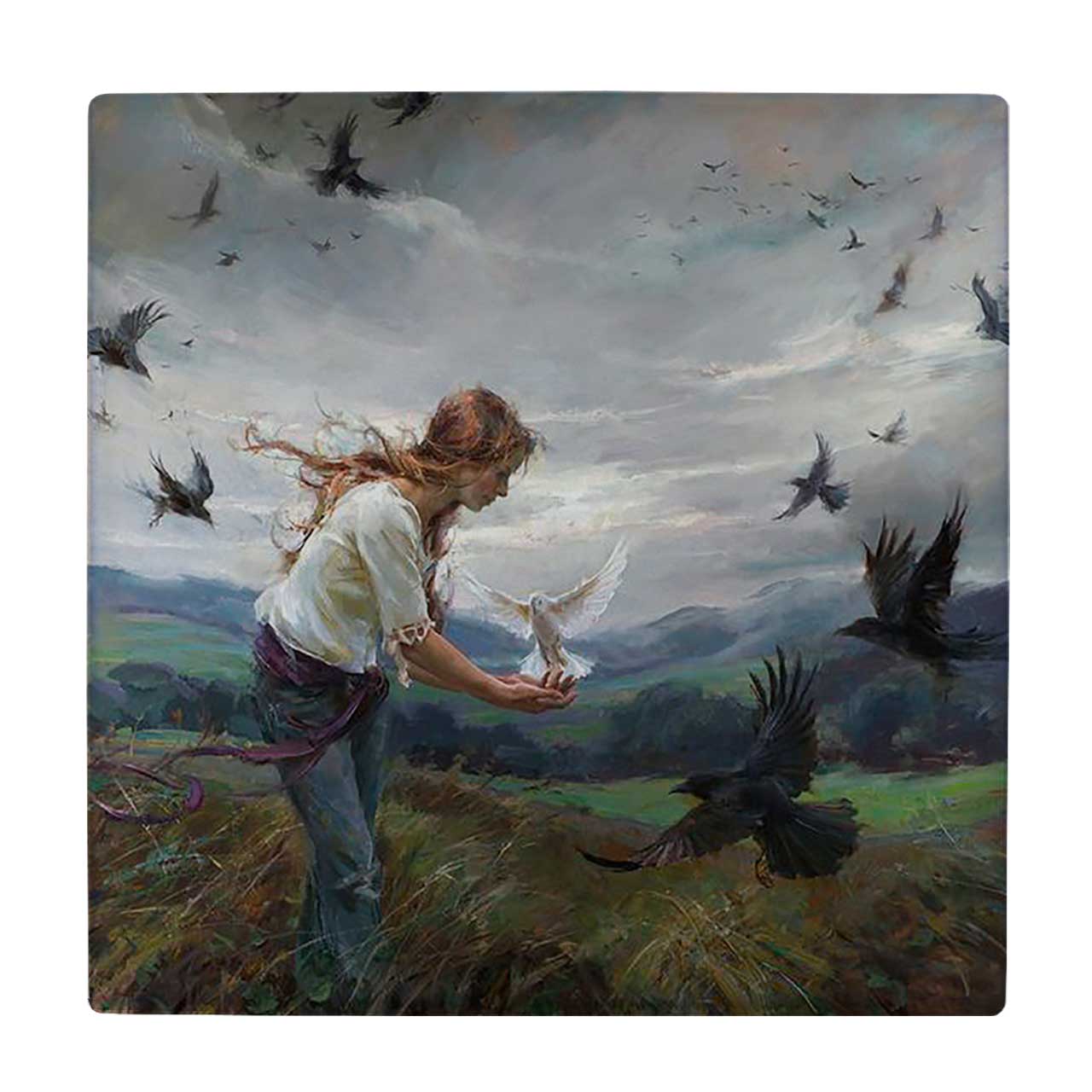   کاشی کارنیلا طرح دختر و کبوترها کد wkk3620