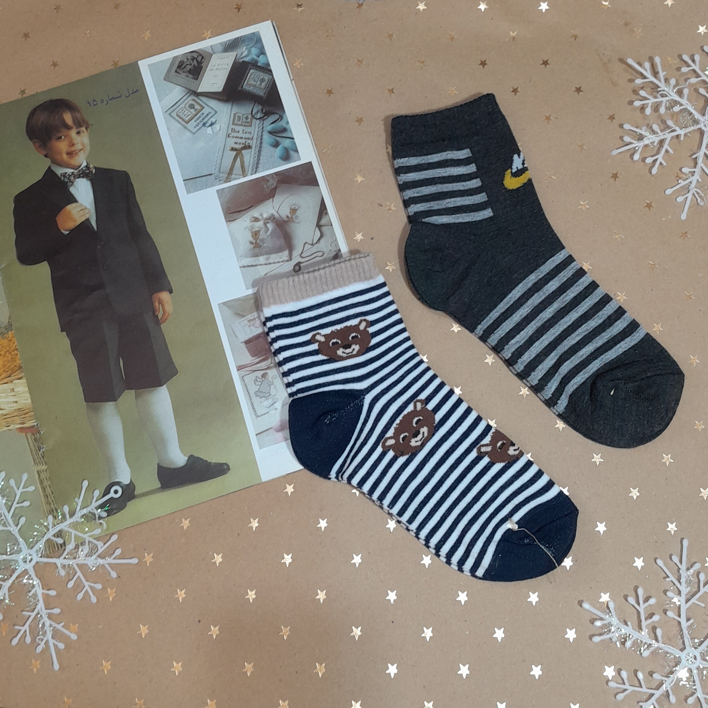 جوراب پسرانه نیمساق نخ پنبه دوجفت باهم مناسب 13تا15 سال
