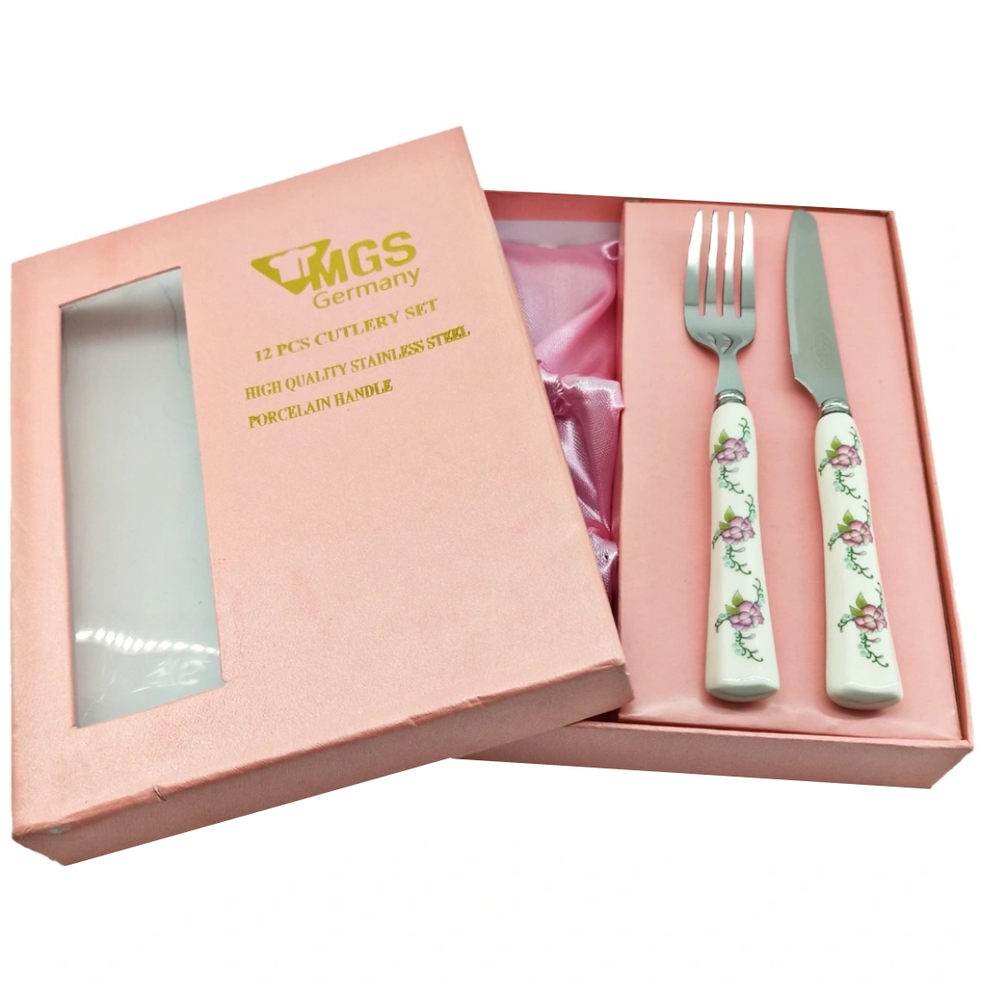 ست کارد و چنگال 12 پارچه ام جی اس مدل گلدار