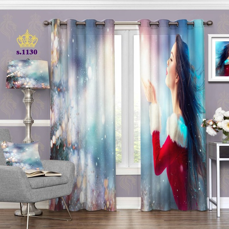 پرده اتاق خواب دخترانه دو قواره طرح چهره کد S1130